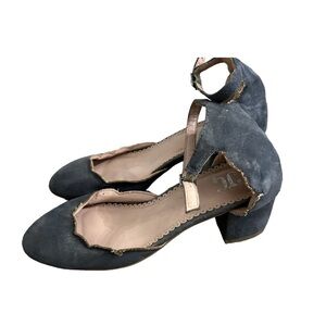 JG Gray Ankle Strap Low Chunky Heels